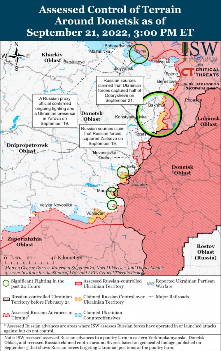 Війна в Україні станом на 22 вересня, карта ISW