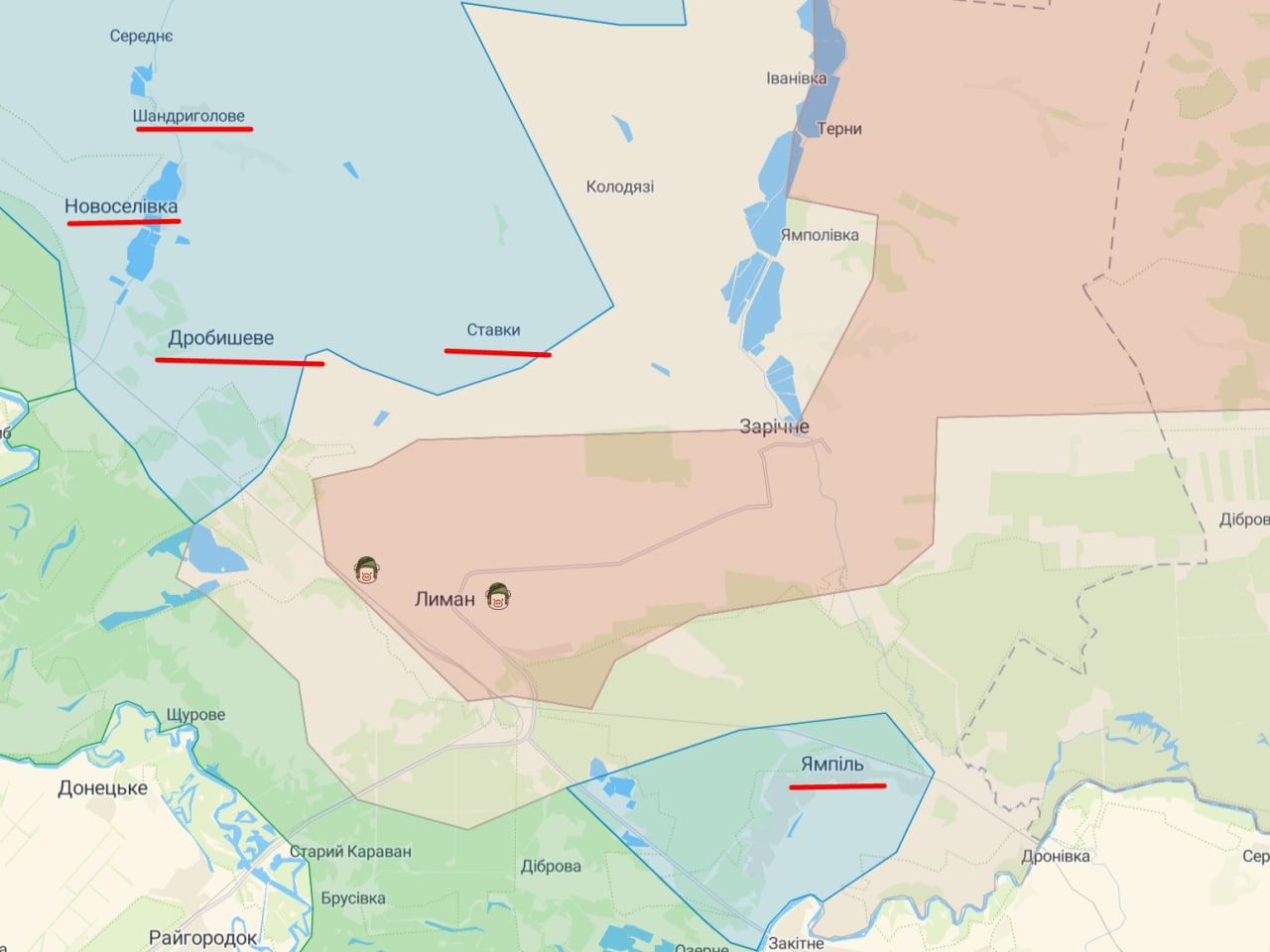 ЗСУ звільнили п'ять населених пунктів поблизу Лимана. Карта: Гугл