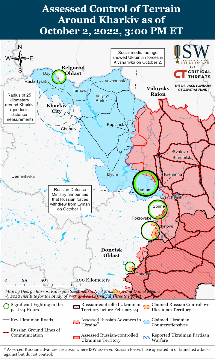 Аналітики побачили небезпеку для путіна в поразках рф на Харківщині та в Лимані. Карта: ISW