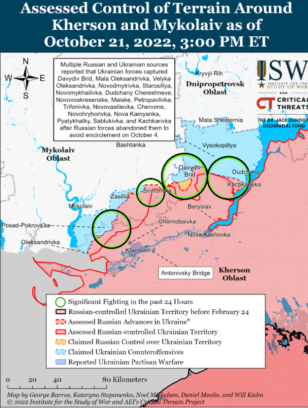 Бойові дії на півдні станом на 22 жовтня, карта - ISW