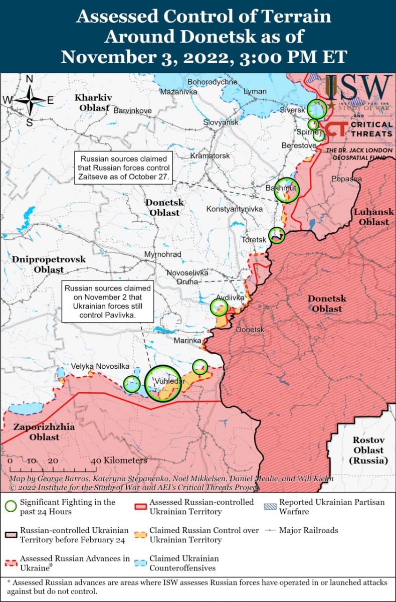 Бої на Донбасі станом нан 3 листопада, карта - ISW