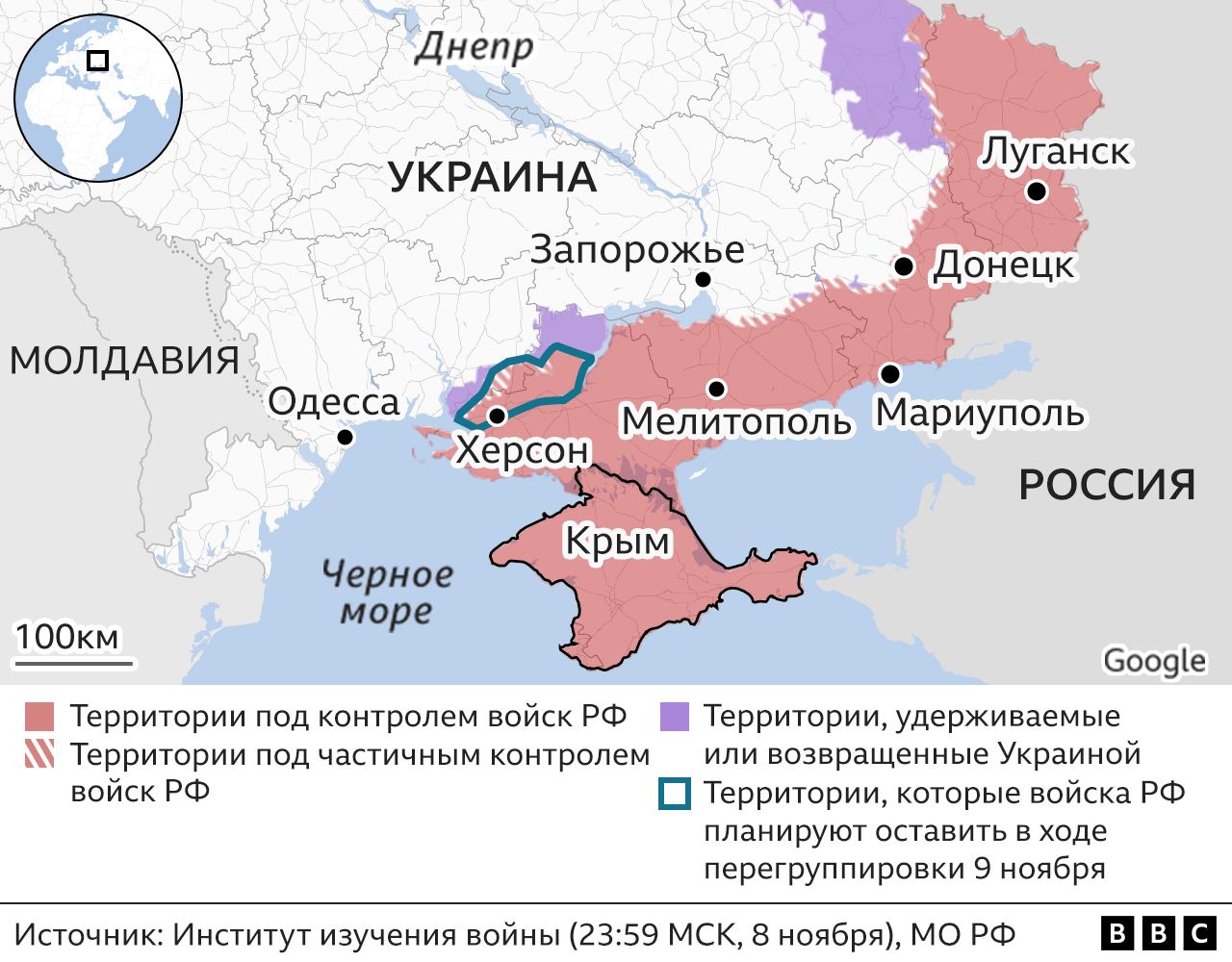 Які території залишать росіяни на півдні України, карта - BBC