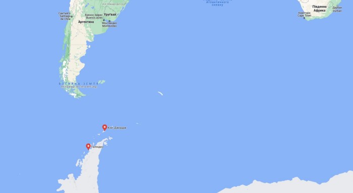 Криголам «Ноосфера» вирушив з Кейптауна до антарктичних островів Кінг Джордж та Галіденз, карта: Google Maps