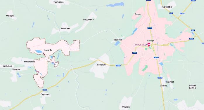 Россияне не смогли перерезать трассу Часов Яр – Бахмут, фото: Google Maps