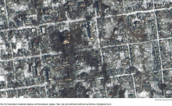 Супутникове фото колони російської бронетехніки, розбитої під Вугледаром. 8 лютого 2023 року, фото - Maxar Technology / Reuters / Scanpix / LETA