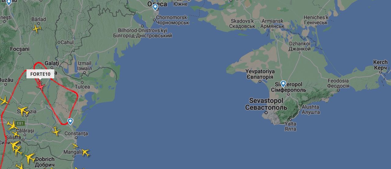 США запустили другий безпілотник у бік Чорного моря. Карта: Flightradar