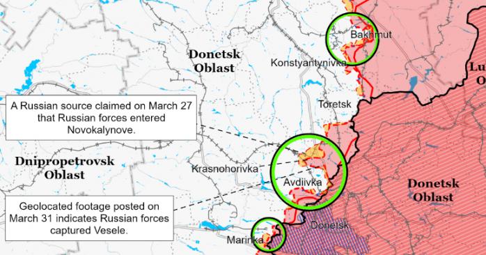 Армія рф відступила з деяких позиції на Донецькому напрямку. Карта: ISW