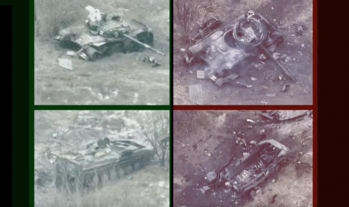 Спецназовцы ВСУ заминировали танк и БМП рф в серой зоне - видео взрыва