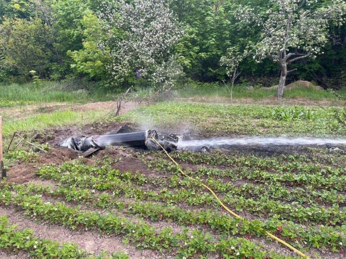 Воронку от обломков сбитой ракеты показало МВД — пострадал огород с клубникой