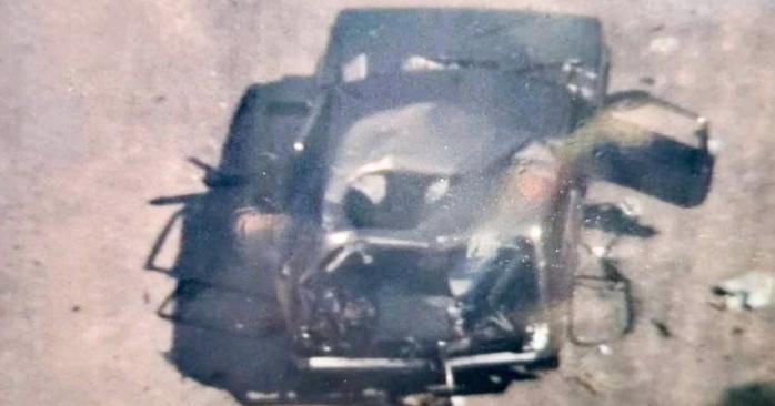 Фото автомобіля, який атакував дрон-камікадзе у брянській області рф, фото: соцмережі
