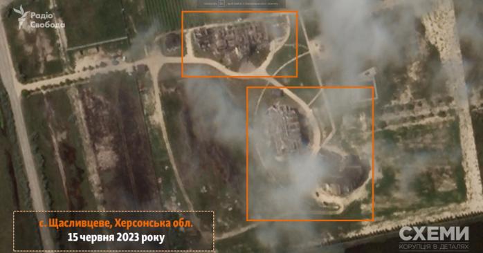 Уничтоженную базу оккупантов на Херсонщине показали на спутниковых фото. Фото:
