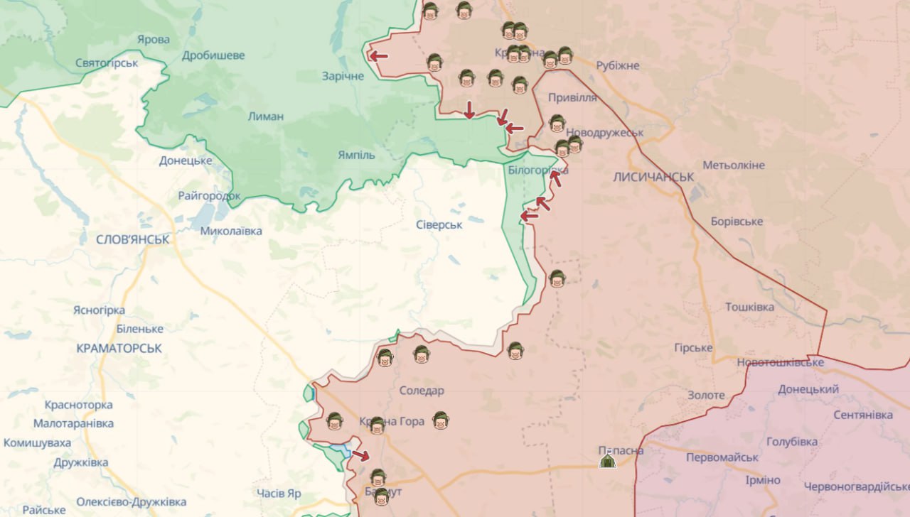 Карта бойових дій на сході, джерело: Deepstatemap