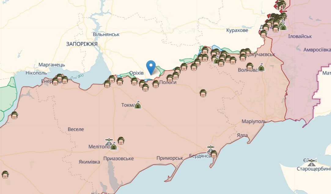 Карта бойових дій на півдні, джерело: Deepstatemap