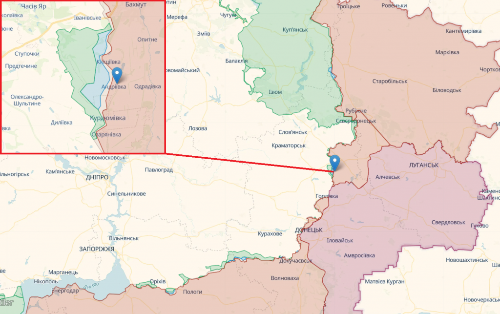 Місце ураження колони російської бронетехніки вдалось геолокувати поблизу населеного пункту Андріївка Донецької області.