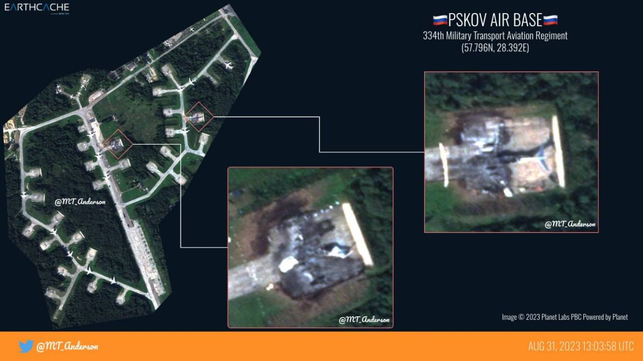 В мережі опублікували нові супутникові знімки згорілих Іл-76 у Пскові