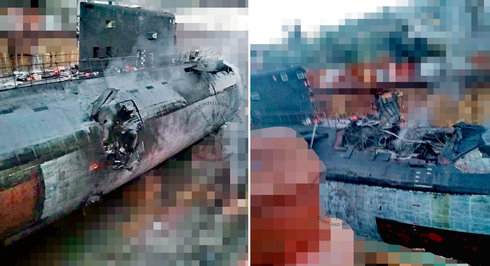 Підводний човен «Ростов-на-Дону» постраждав внаслідок українського ракетного удару, фото: Conflict Intelligence Team