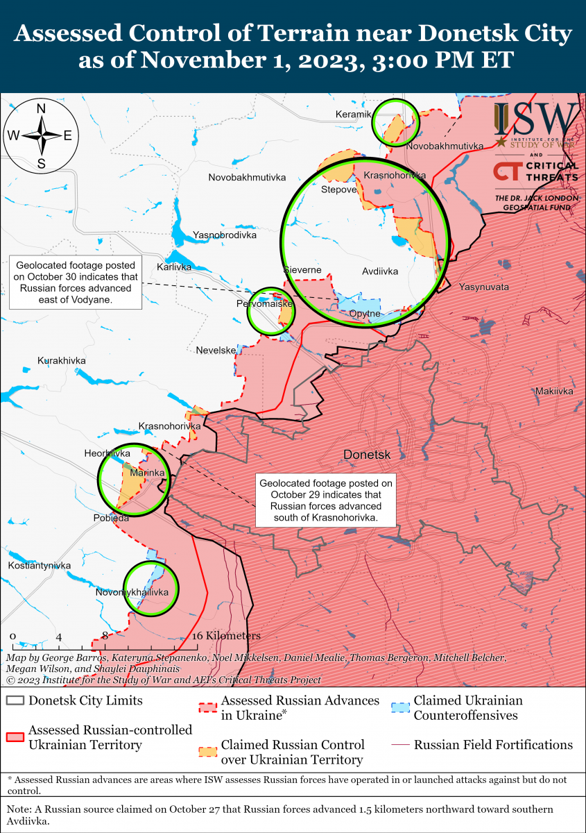 Російські війська готуються до нової хвилі атак на Авдіївку. Карта: ISW