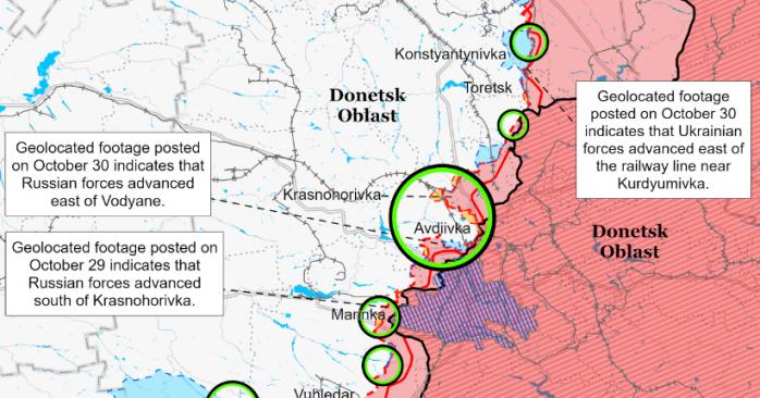 Российские войска готовятся к новой волне атак на Авдеевку. Карта: ISW