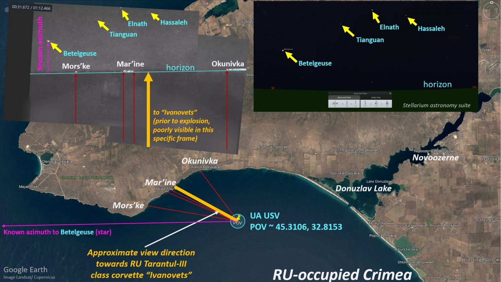 Дані, які допомогли визначити місце потоплення російського ракетного катера, інфографіка: D. Mojavensis