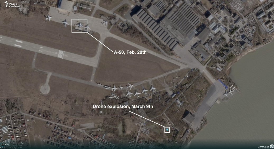 БПЛА могли атакувати літаки А-50 у Таганрозі. Карта: «Радіо Свобода»