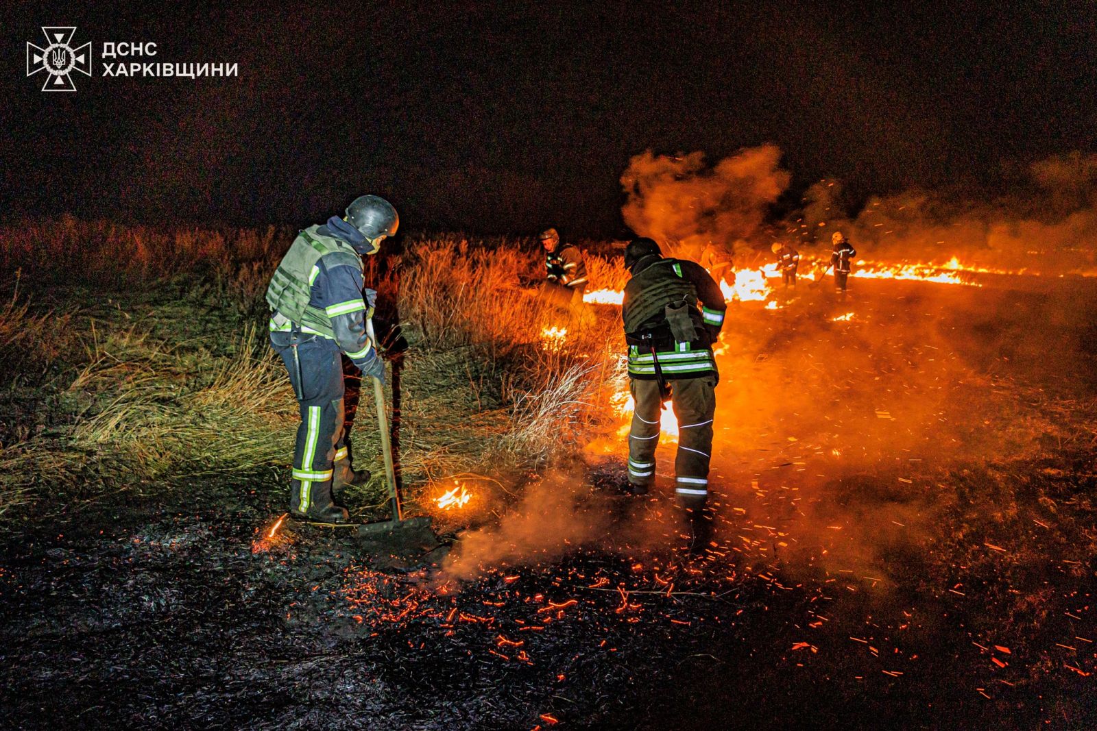 Велика пожежа сухої трави виникла під Харковом. Фото: ДСНС