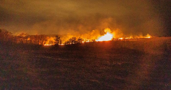 Большой пожар сухой травы возник под Харьковом. Фото: ГСЧС