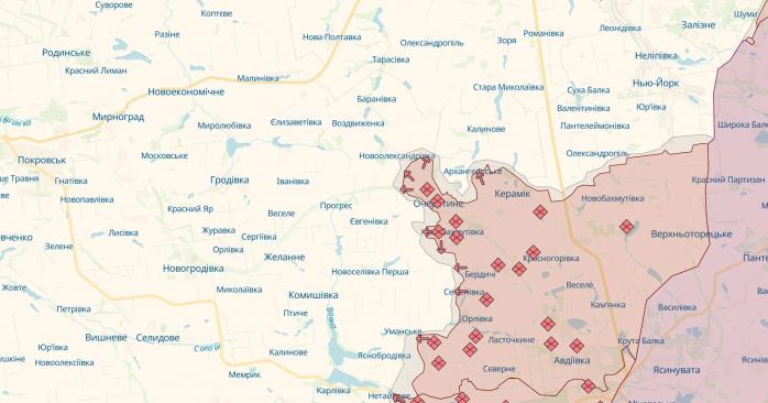 Російські війська змогли закріпитися в Очеретиному. Карта: DeepState