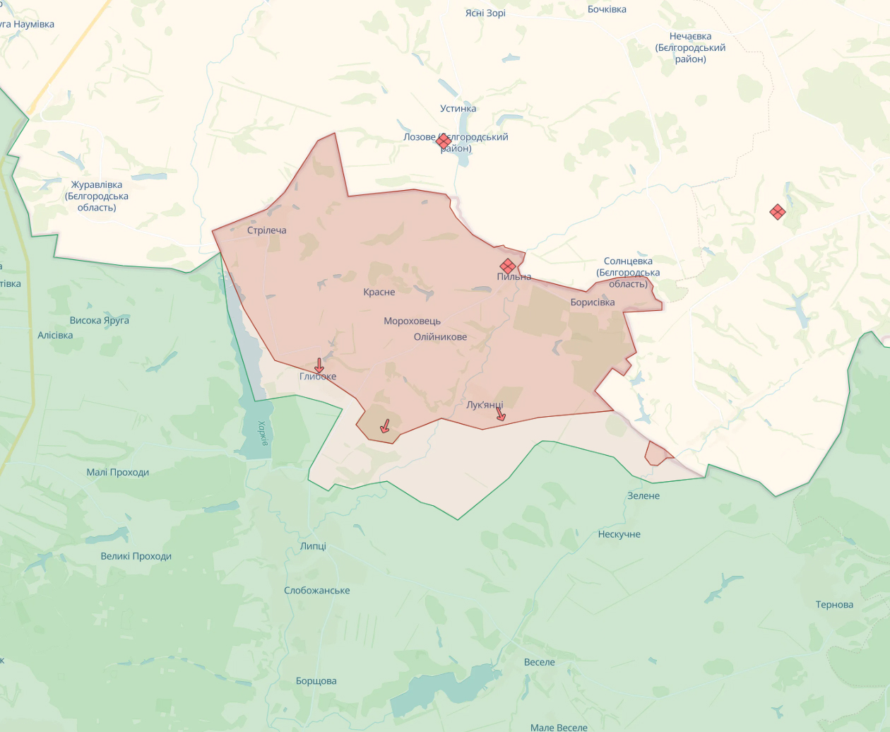 Війська рф пішли у наступ в районі Липців. Карта: DeepState