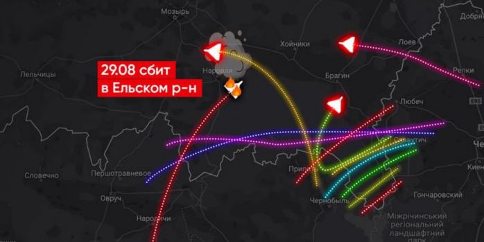 У серпні до білорусі залетіли низка російських «шахедів», інфографіка: «Беларускі Гаюн»