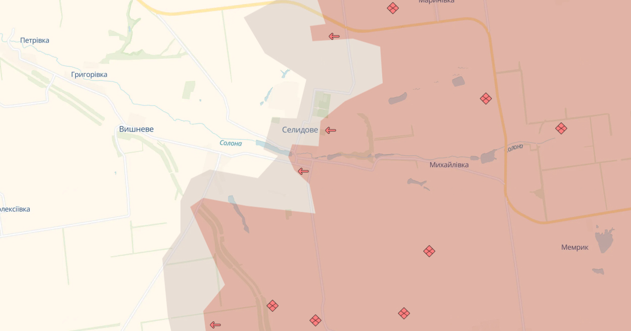 Армія рф просунулася до центру Селидового. Карта: DeepState