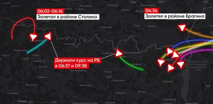 Рух «шахедів» до білорусі в ніч на 26 жовтня, інфографіка: «Беларускі Гаюн»