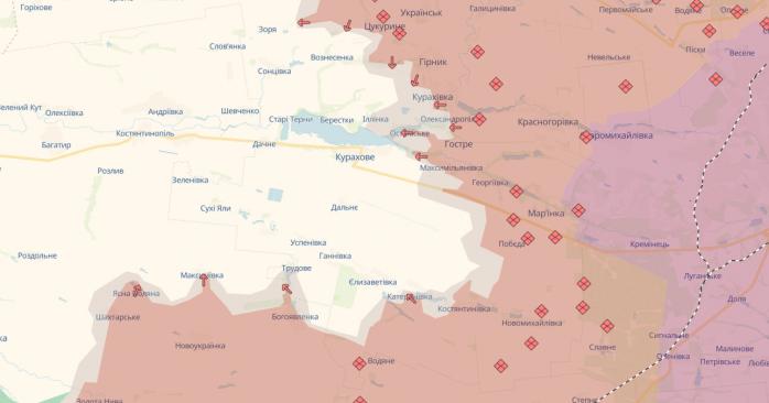 Російська армія посилила тиск на Курахове. Карта: DeepState