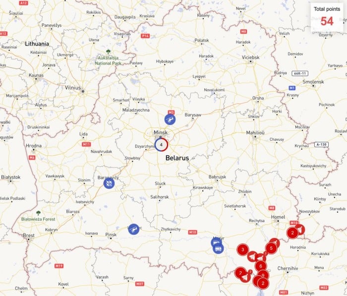 білоруські війська перекинули ближче до кордону з Україною, карта: «Беларускі Гаюн»