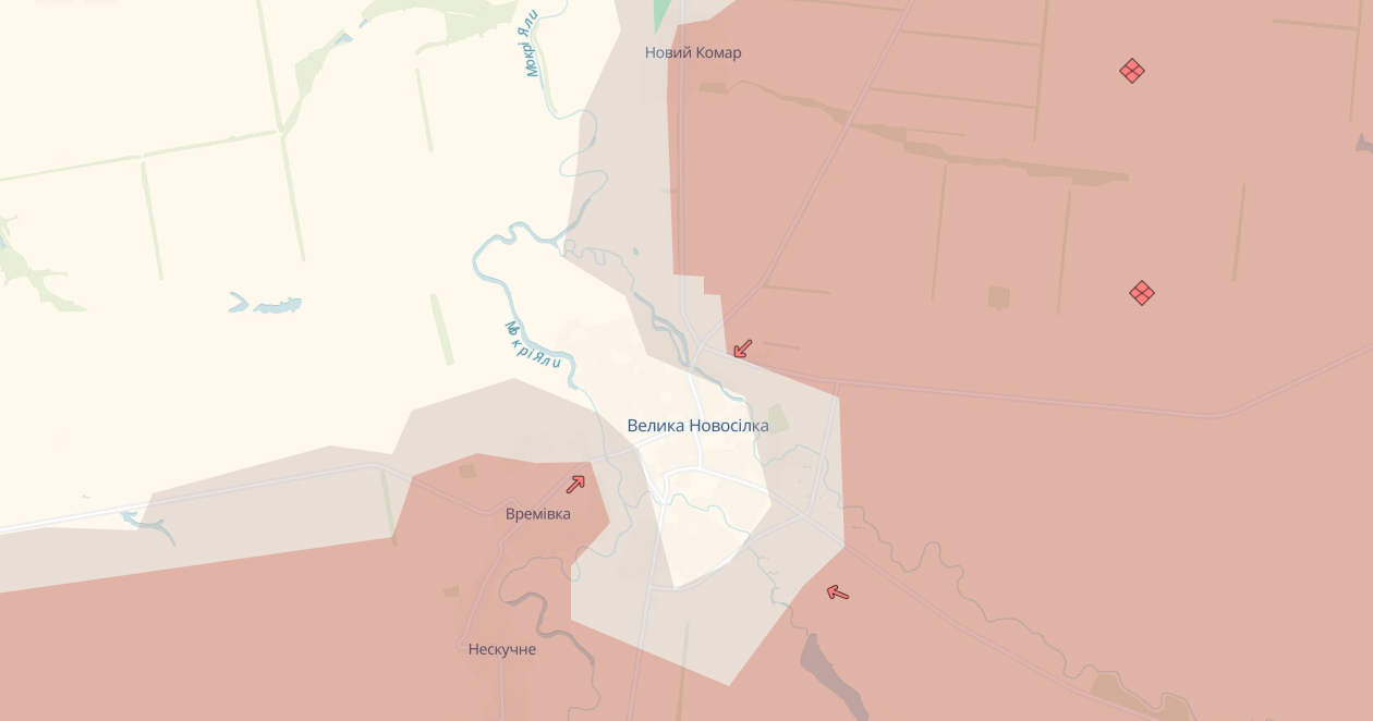 Російські війська просунулися біля Великої Новосілки. Карта: DeepState