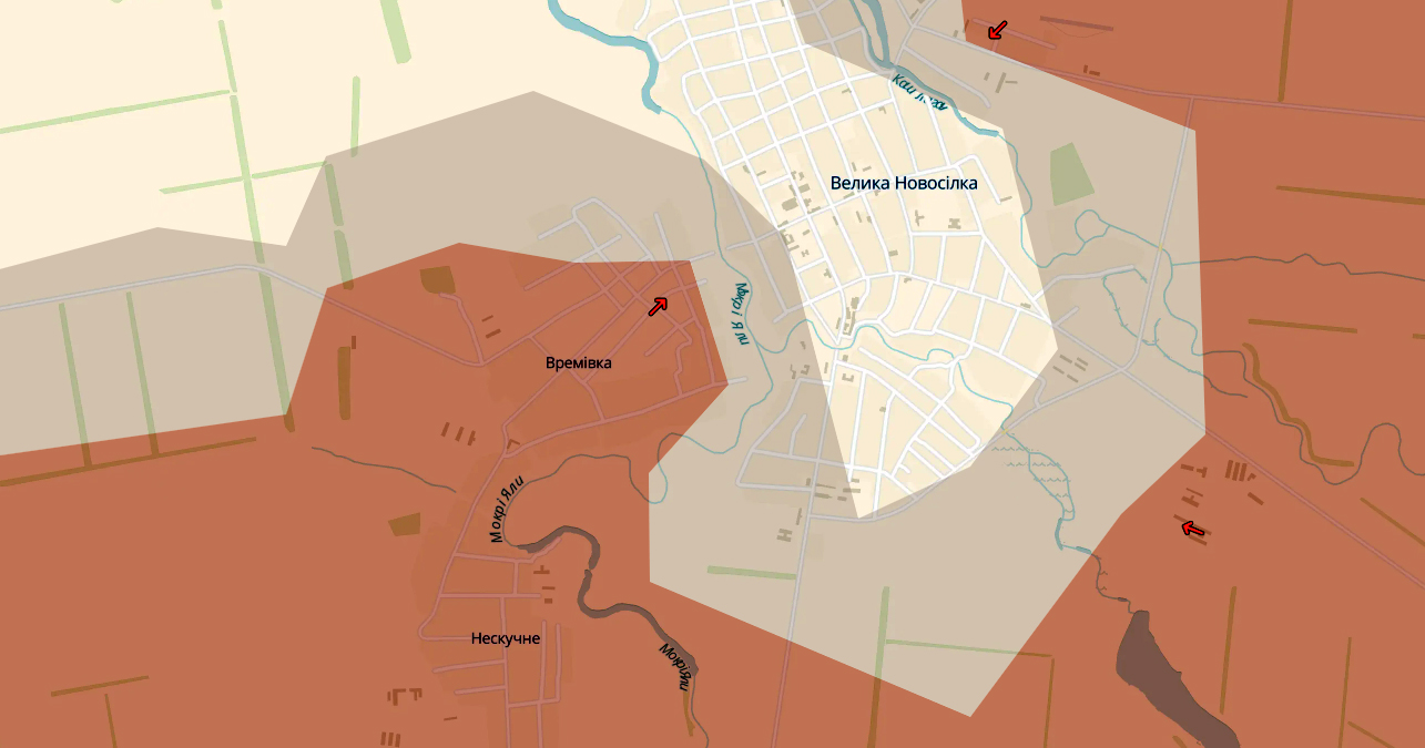 Армія рф намагається заблокувати Велику Новосілку. Карта: DeepState