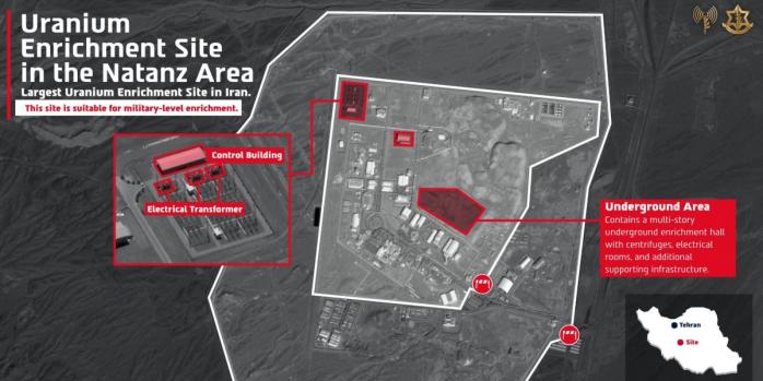 Инфографика ЦАХАЛ о впечатлениях ядерного объекта в Натанге, фото: IDF