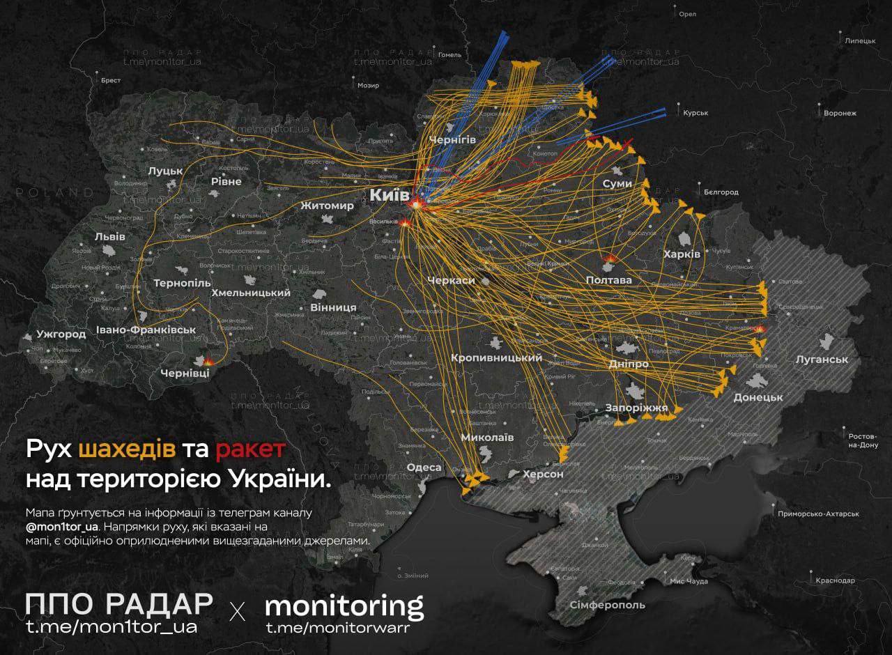 Рух російських ракет та шахедів у ніч на 10 липня