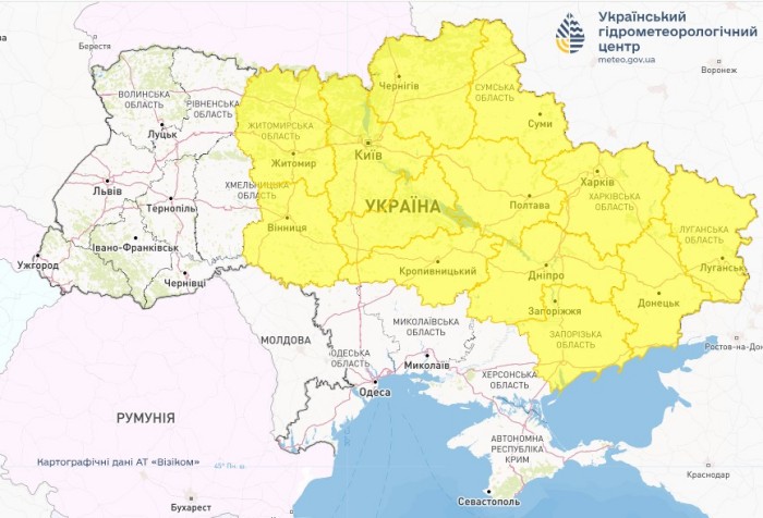 Небезпечні погодні явища в Україні 22-23 липня, карта: Укргідрометцентр
