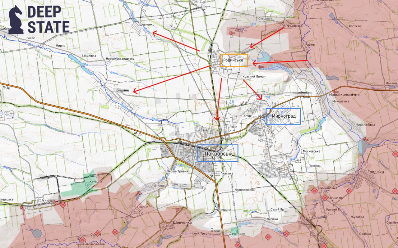 Армія рф хоче закріпитися в Родинському. Карта: DeepState