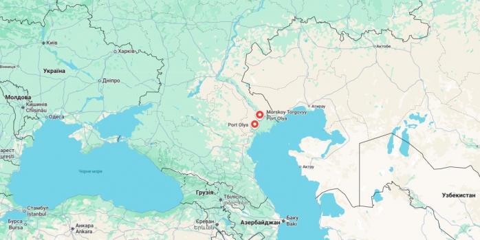 Защитники Украины нанесли удар по морскому порту Оля в Астраханской области рф, карта: Google Maps