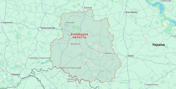 Рашисты совершили массированную воздушную атаку по Винницкой области, карта: Google Maps