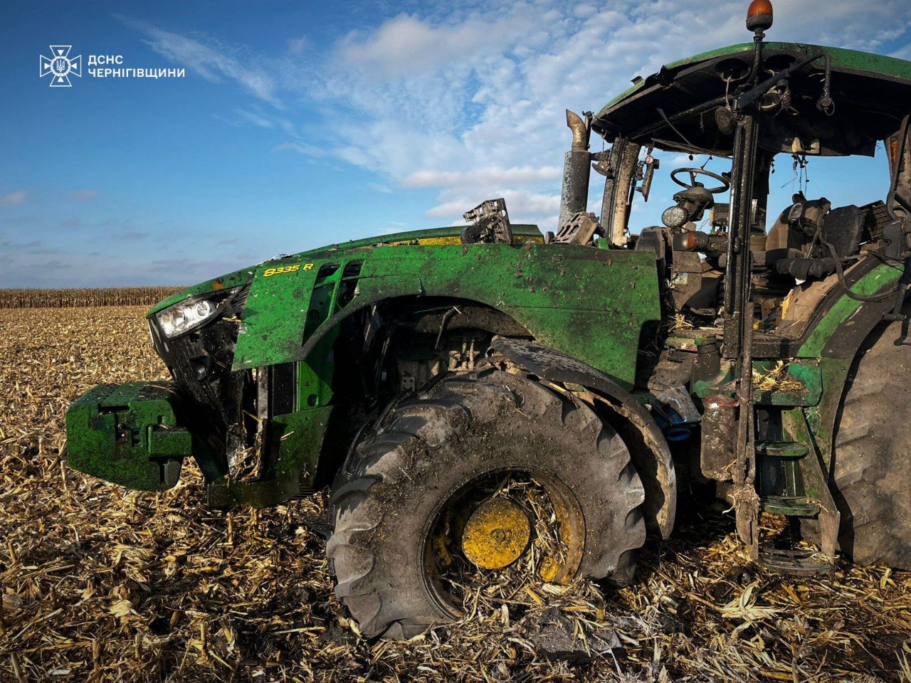 На Чернігівщині під час польових робіт здетонував російський дрон. Фото: ДСНС