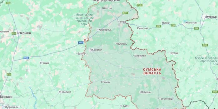 Рашисты атаковали гражданский автомобиль в Середино-Будской общине, карта: Google Maps