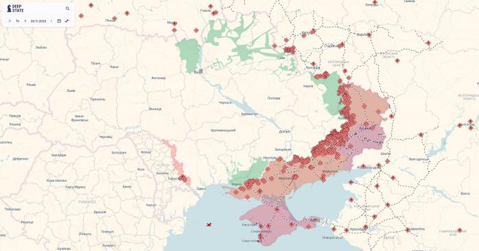 В ноябре армия России оккупировала 505 кв. км территории Украины. Карта: DeepState
