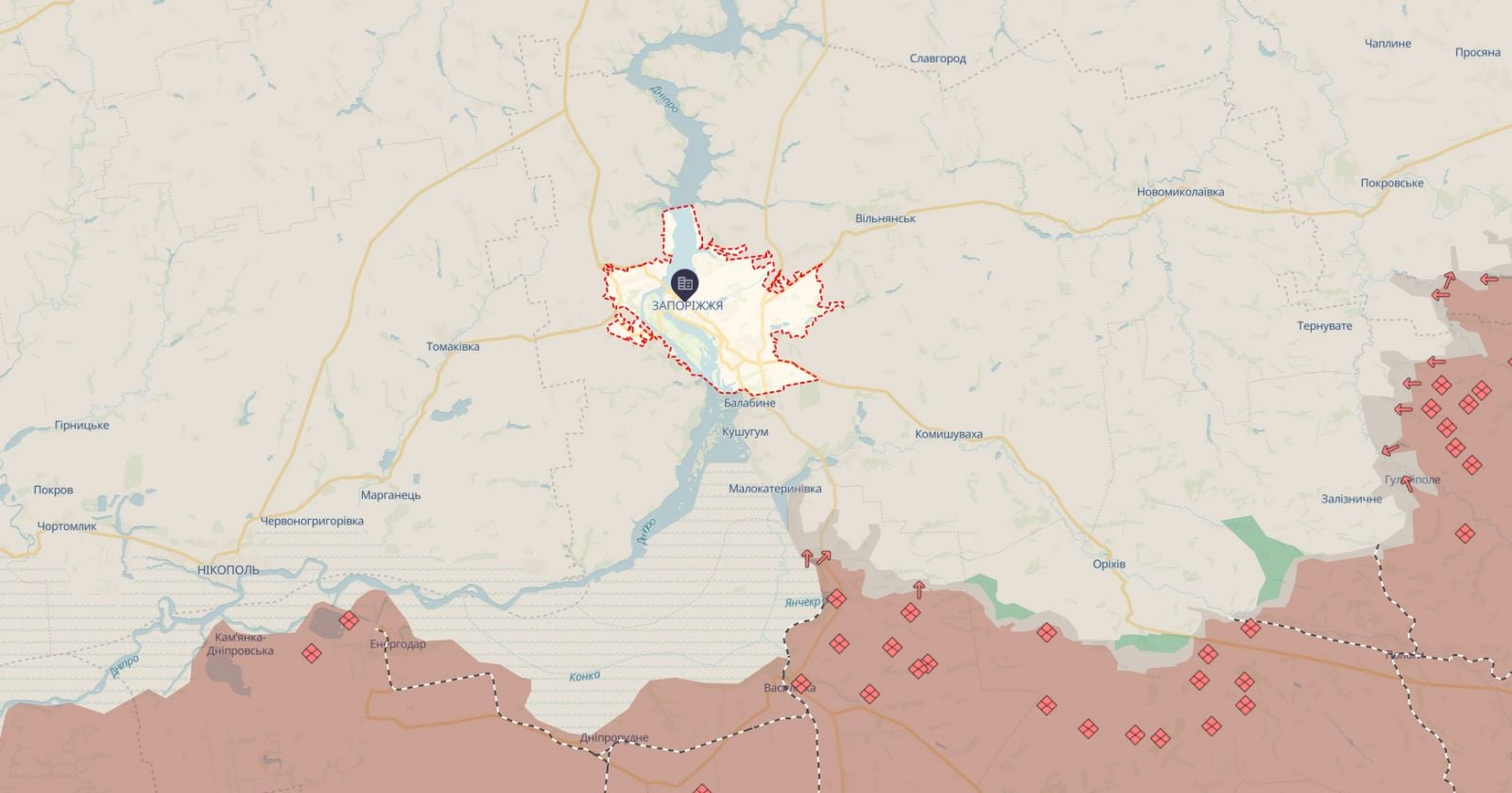 Путін наказав російським військам продовжувати наступ на Запоріжжя. Карта: DeepState
