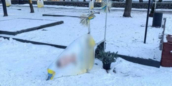 Житель Волині пошкодив банери, встановлені на честь загиблих військових, фото: Нацполіція