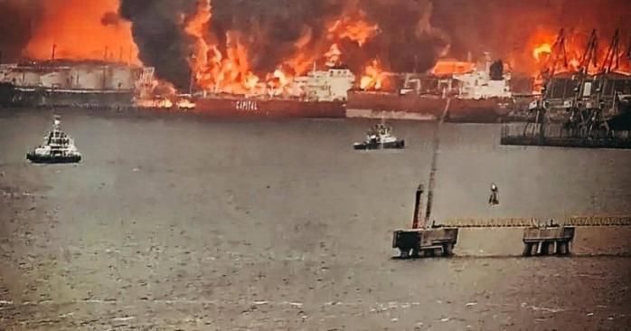 Масштабный пожар в российском порту Усть-Луга. Фото: соцсети