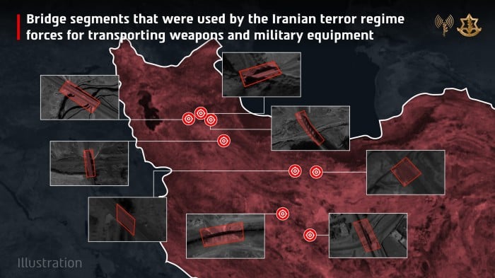 Ізраїльська армія вдарила по низці мостів в Ірані, інфографіка: Israel Defense Forces