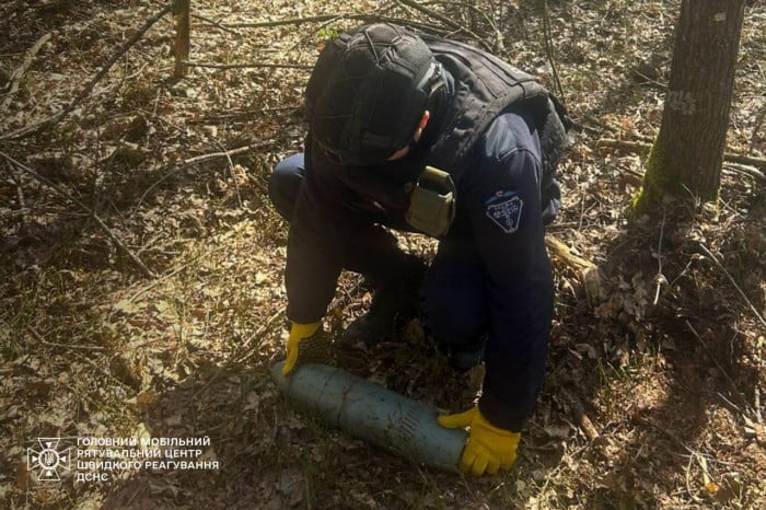 Боєприпас від «Нони» виявив лісник на Київщині, фото: ДСНС