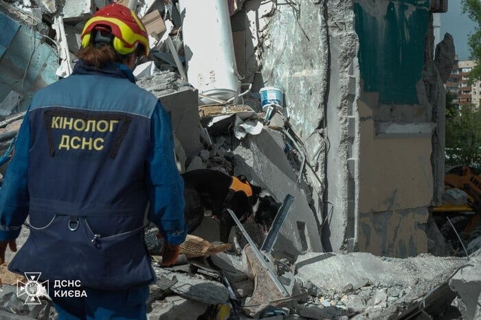 Наслідки російського удару по Києву, фото: ДСНС